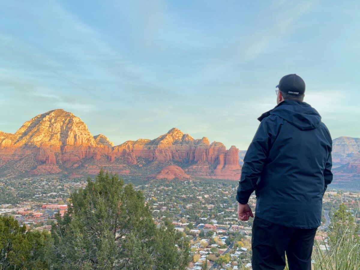 Dave at sunrise, overlooking Sedona from the Airport Mesa